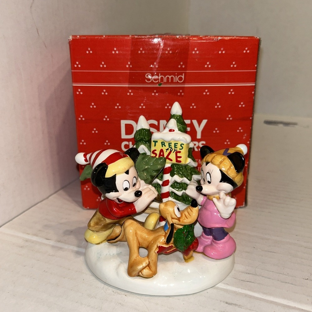 Disney "A Holly Jolly Christmas" Mickey, Minnie, And Pluto 1990 With Box‎